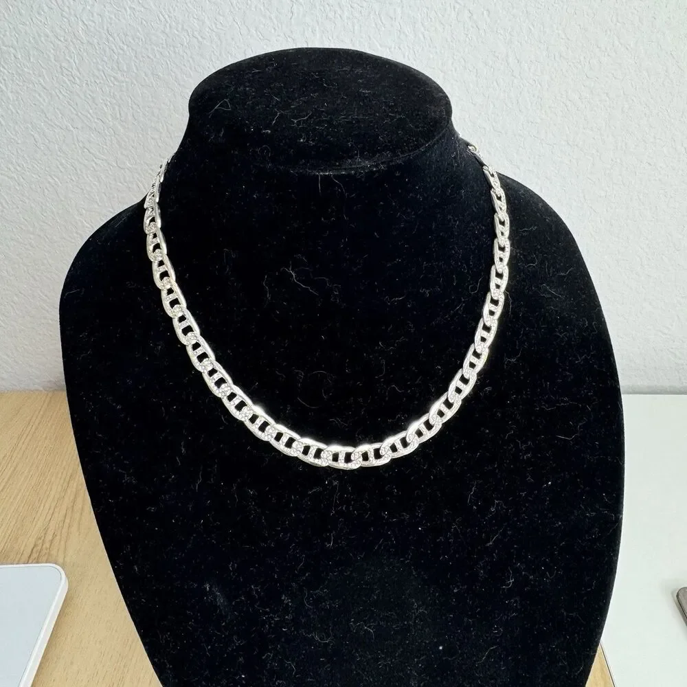 925 Sterling Silver Thick Diamond Cut Mariner Link Chain Necklace ITALY 44g